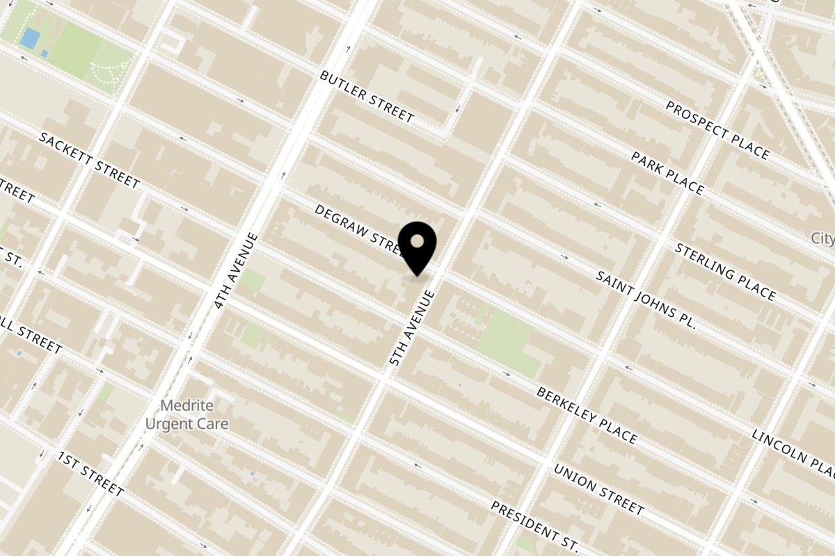 Map showing the location of L'arte Della Pizza Brooklyn on 172 5th Ave in Brooklyn